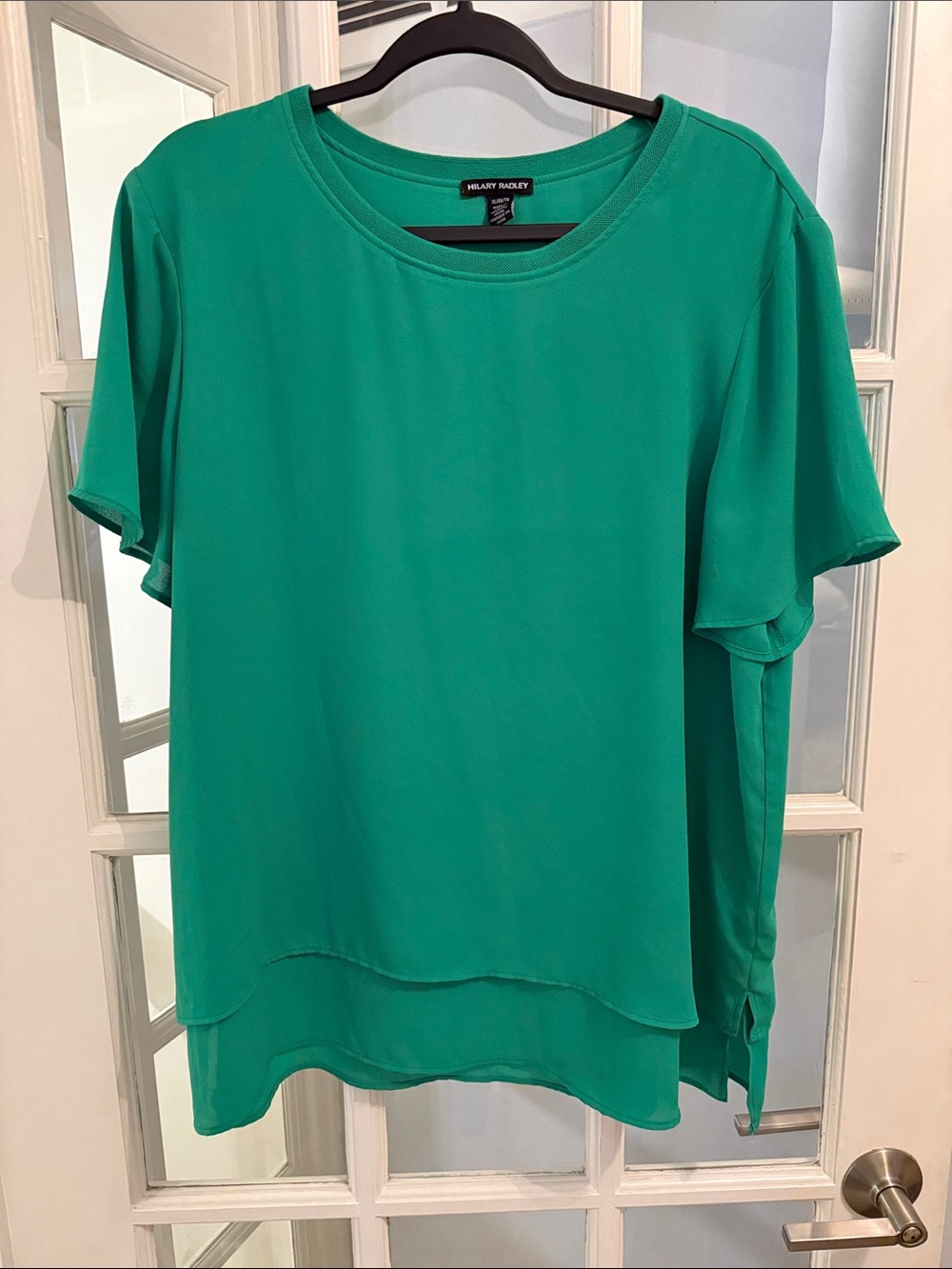 Hilary Radley Teal Green Short Sleeve Layered Top
